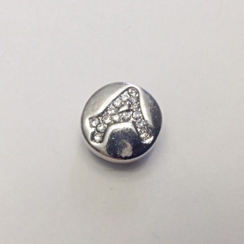 Silver coloured letter A with rhinestones 12 mm snap