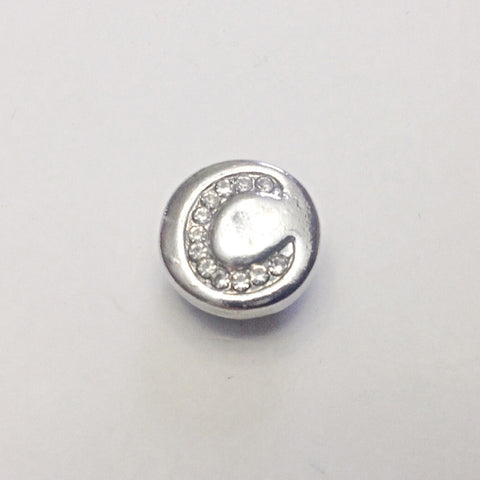 Silver coloured letter C with rhinestones 12 mm snap