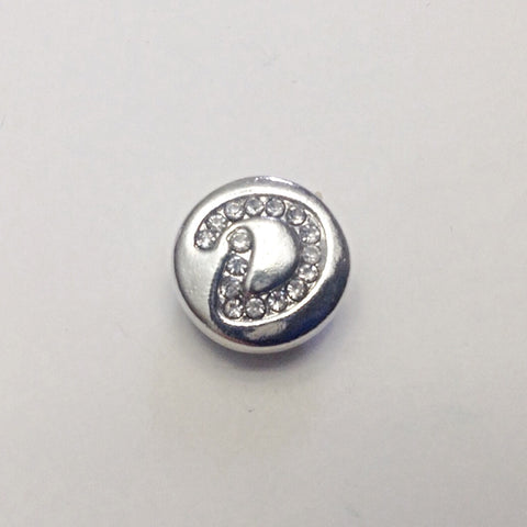 Silver coloured letter D with rhinestones 12 mm snap