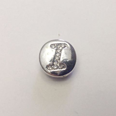 Silver coloured letter I with rhinestones 12 mm snap