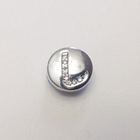 Silver coloured letter L with rhinestones 12 mm snap