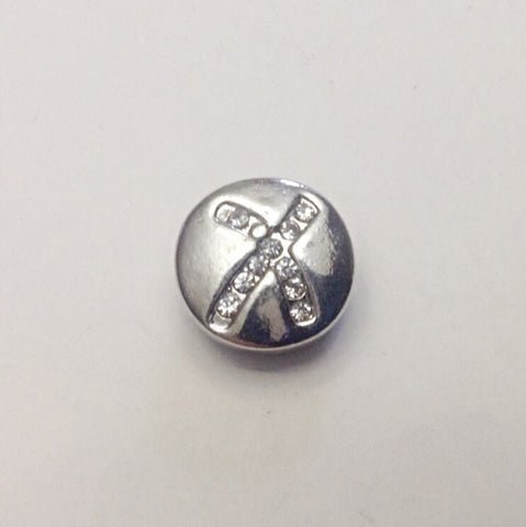Silver coloured letter X with rhinestones 12 mm snap