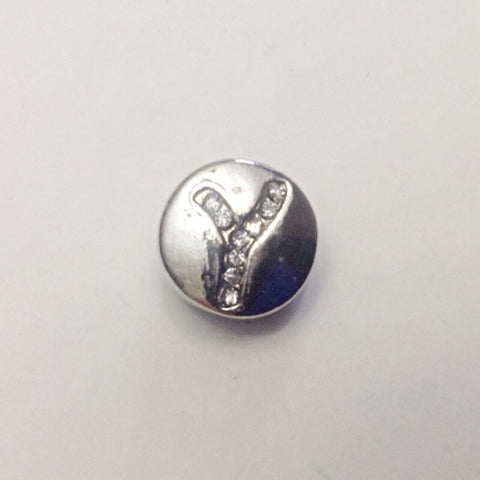 Silver coloured letter Y with rhinestones 12 mm snap