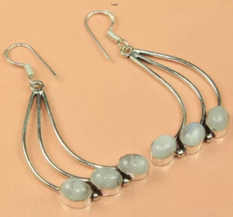 Rainbow Fire Moonstone 925 Sterling Silver Drop Earrings