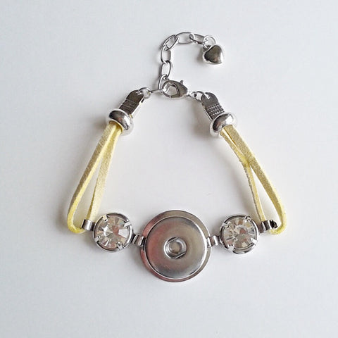 Yellow suede leather bracelet with rhinestones for 18 mm snap