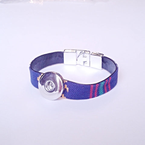 Mulit colour stiff leather and fabric poncho style bracelet for 18 mm snap