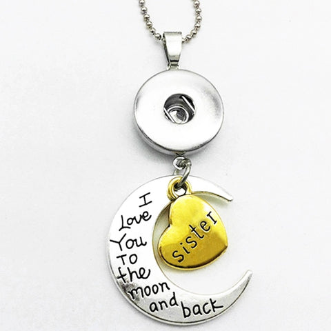 I Love You To The Moon Sister Pendant for 18 mm Snap