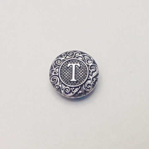 Antique silver coloured letter T 18 mm snap