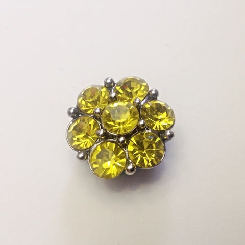 Antique silver colour large yellow rhinestone flower 20 mm snap that fits 18 mm snap jewelry and accessories