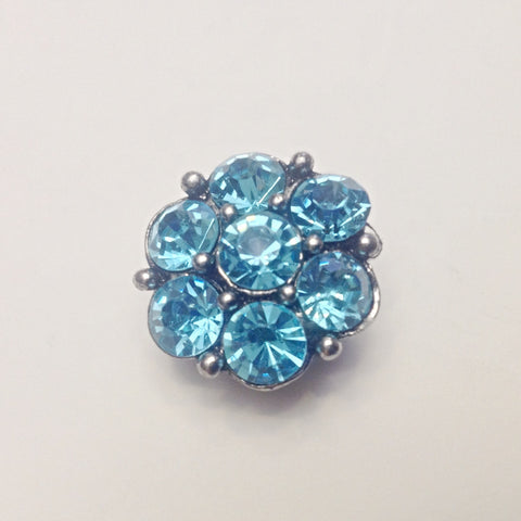 Antique silver coloured large blue rhinestone flower 10 mm snap that fits 18 mm snap jewelry and accessories