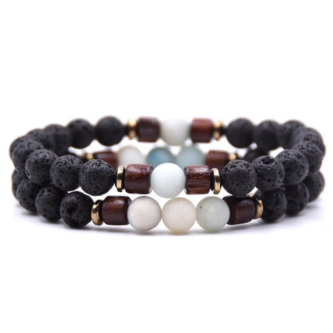 White Stone and Wooden Bead With Lava Stone Aromatherapy Bracelet ( 2 choices)