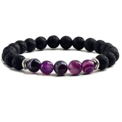 Purple Agate And Lava Stone Aromatherapy Bracelet