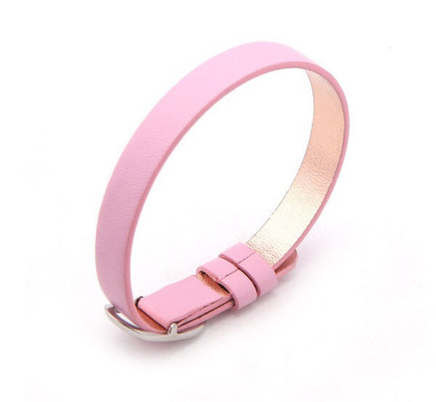 Reversible Leather Slide Charm Bracelet (for 9 and 10 mm slide charms) - Light Pink/Gold