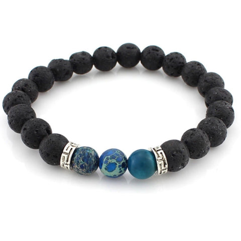 Natural Blue Sodalite and Lava Stone Aromatherapy Bracelet - Silver Spacer