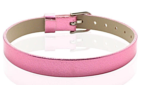 PU Leather Metallic Slide Charm Bracelet (for 8 mm slide charms) - Dark Pink