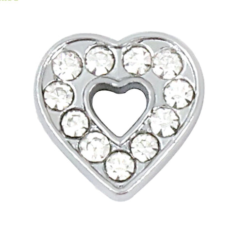 Cut Out Sparkle Heart Slide Charm - Silver
