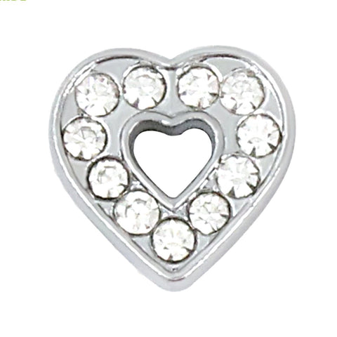 Cut Out Sparkle Heart Slide Charm - Silver
