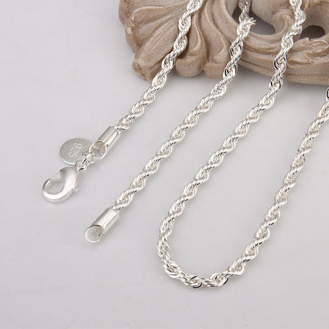 925 Sterling Silver Plated 3 mm Wide Twist Chain