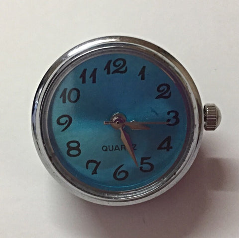 Batter Powered Watch Face - Silver and Light Blue 18 mm snap