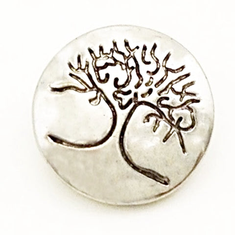 Antique silver round with etched tree 12 mm snap