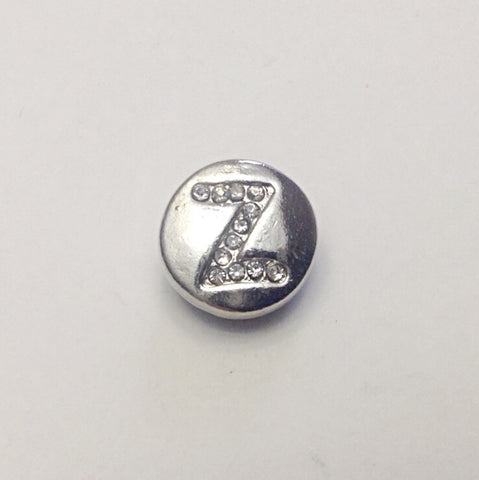 Silver coloured letter Z with rhinestones 12 mm snap