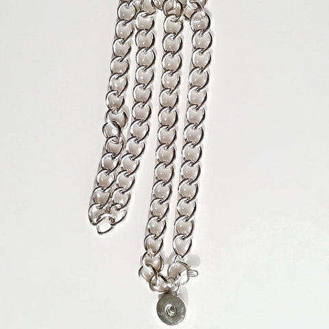 Heavy 23.5 inch length silver chain necklace with front closer fits 18mm snap