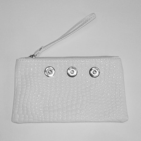 White coloured crocodile pattern pu leather wallet for three 18 mm snaps