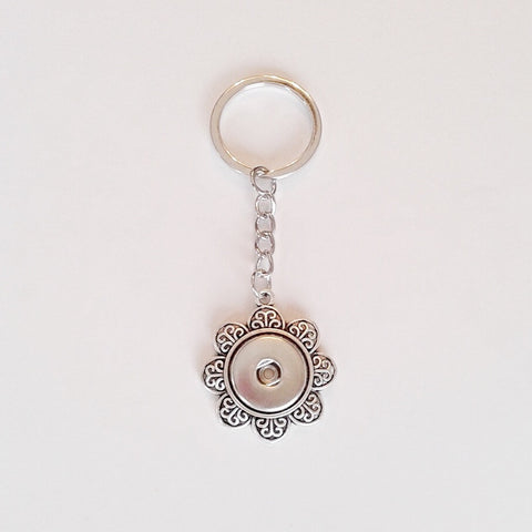 Antique silver flower key chain for 18 mm snap