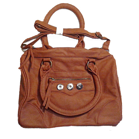 Cinnamon brown genuine soft leather purse with handles and strap to hold three 18 mm snaps