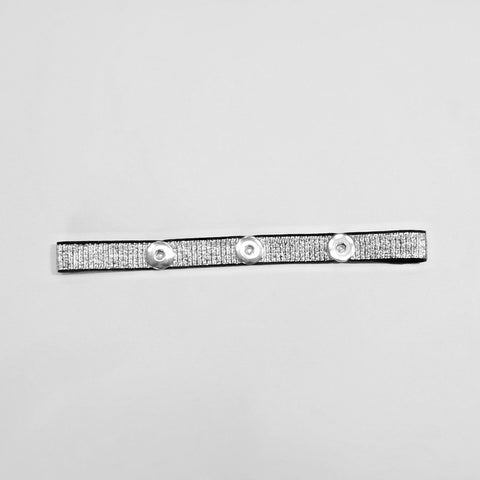Black and silver elastic thin headband for three18 mm snap