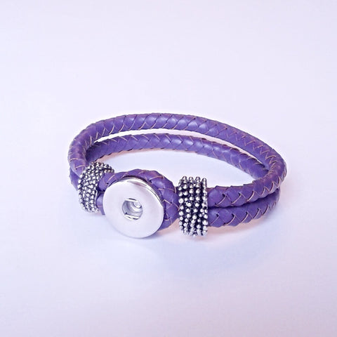 Dark purple braided leather button hole bracelet for 18 mm snap