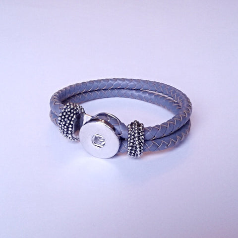 Dark grey braided leather button hole bracelet for 18 mm snap