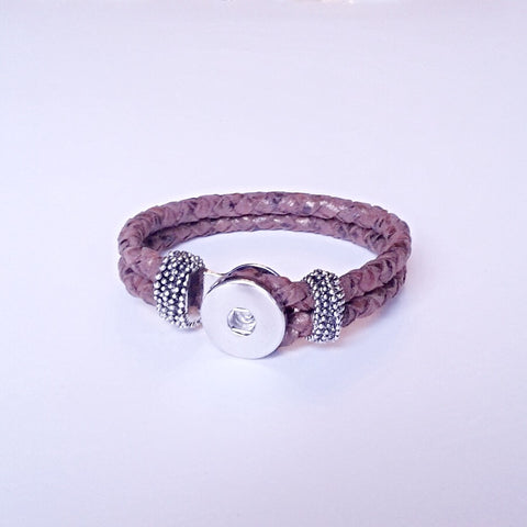Dark brown speckled braided leather button hole bracelet for 18 mm snap