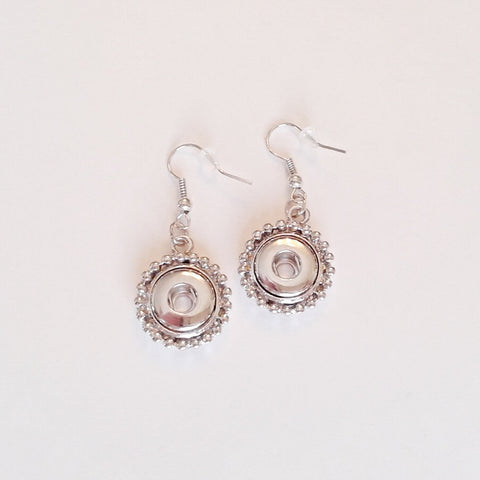Silver coloured drop earrings with ball surround and u shaped hook for 12 mm snaps