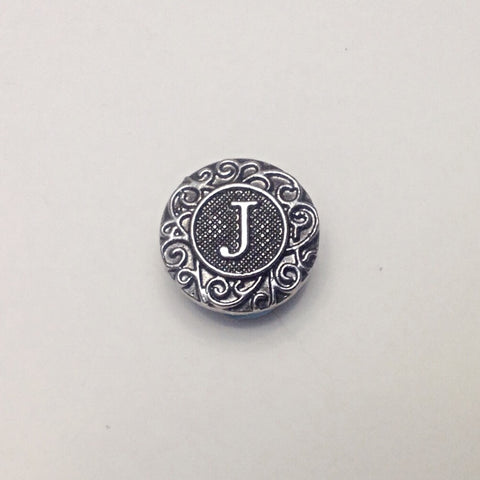 Antique silver coloured letter J 18 mm snap