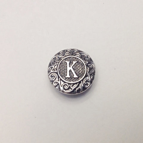 Antique silver coloured letter K 18 mm snap