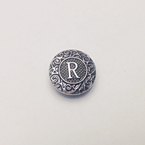 Antique silver coloured letter R 18 mm snap