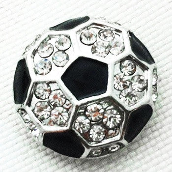 Black enamel and silver with rhinestones soccer ball 18 mm snap