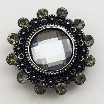 Antique silver with smokey grey rhinestones and large grey rhinestone in centre vintage 18 mm snap