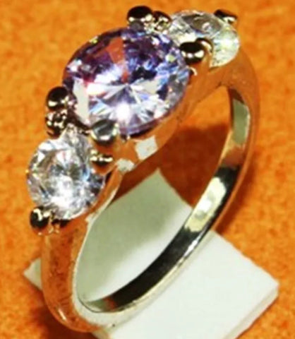Brazilian Amethyst and CZ Diamond Silver Ring