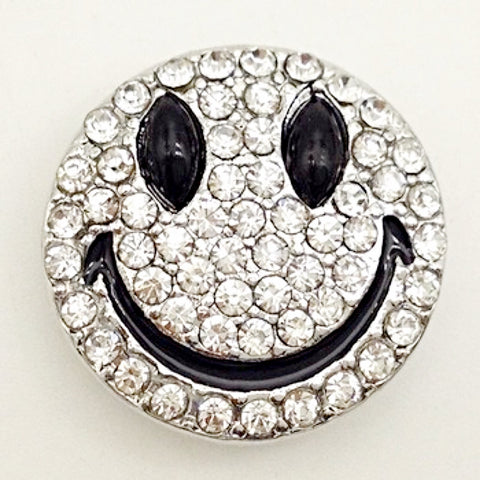 Silver with clear and black rhinestones smiley face 18 mm snap