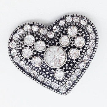 Antique silver heart with rhinestones 20 mm snap that fits 18 mm snap jewelry and accessories