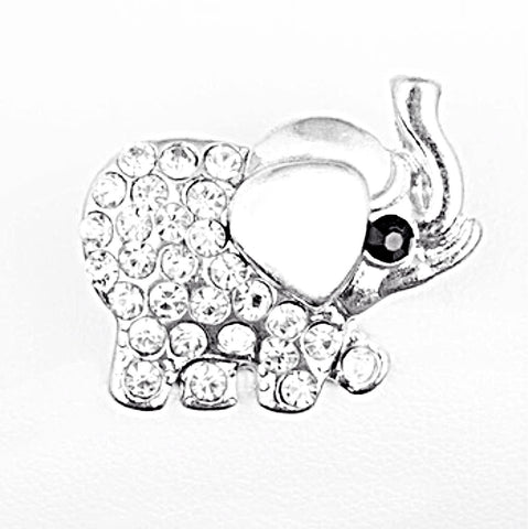 Silver coloured elephant with rhinestones in body 8 mm snap