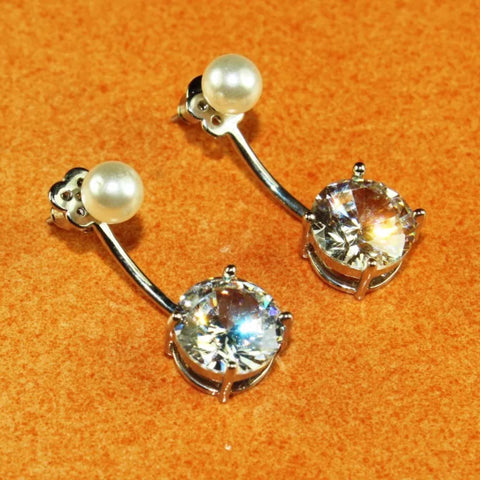 White Topaz And Pearl 925 Sterling Silver Earrings