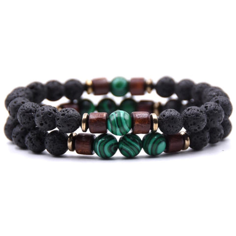 Green Stone and Wooden Bead With Lava Stone Aromatherapy Bracelet ( 2 choices)