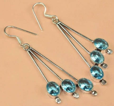 London Blue Topaz Silver Drop Earrings