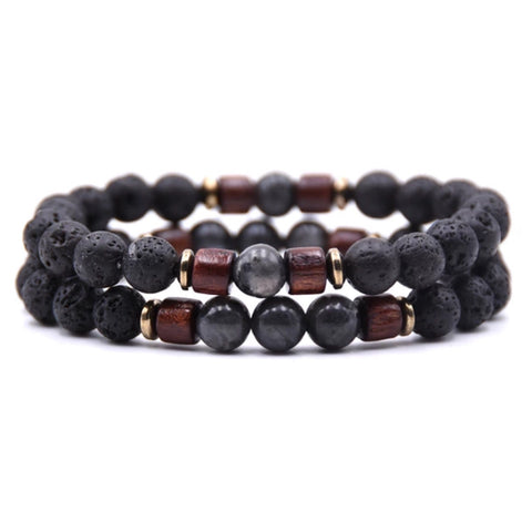 Grey Stone and Wooden Bead With Lava Stone Aromatherapy Bracelet ( 2 choices)