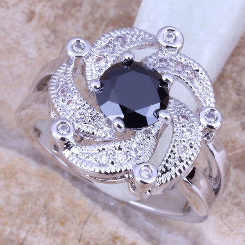 Black Sapphire and White Topaz Whirl Ring