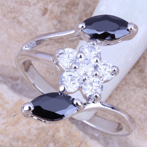 Black Sapphire and White Topaz Twist Ring