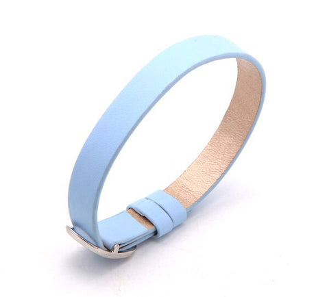 Reversible Leather Slide Charm Bracelet (for 9 and 10 mm slide charms) - Light Blue/Gold